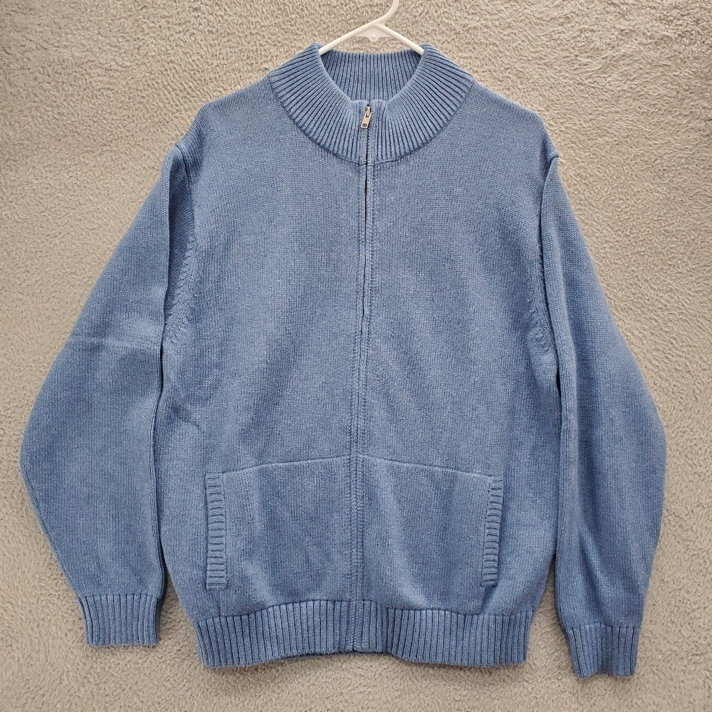LL Bean Knit Full Zip Sweater Mens Large Blue